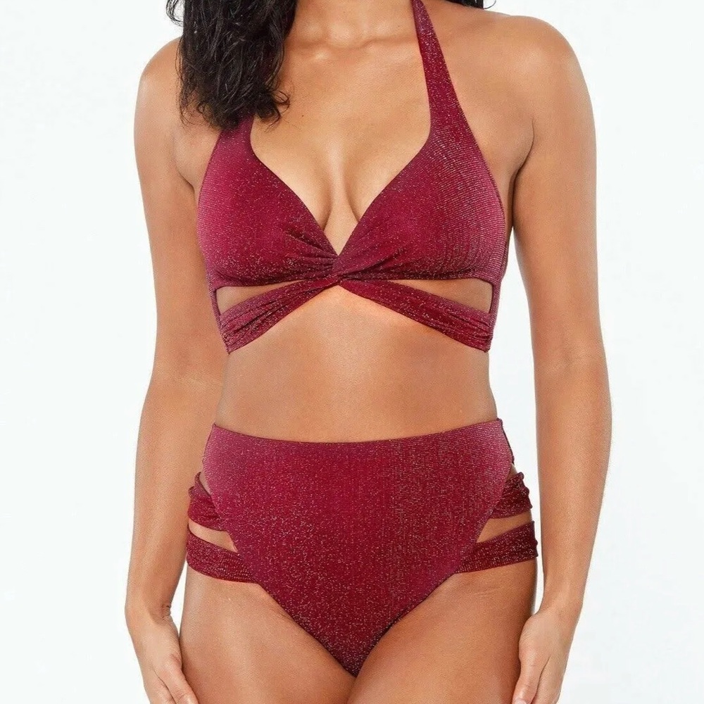 Bar III Blackberry, Shimmer-Twist-Halter 2 piece Bikini 👙